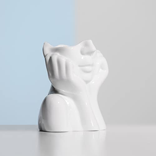 BrownLove Ceramic Face Vase White Flower Vase for Decor Female Form Face Vase Art Vase Modern Decorative Vase Centerpiece for Table Shelf Living Room Office Bedroom Small - Image 3