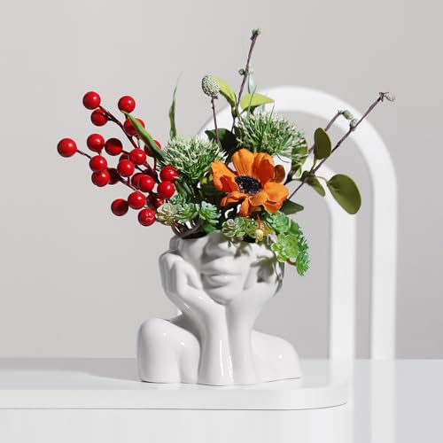BrownLove Ceramic Face Vase White Flower Vase for Decor Female Form Face Vase Art Vase Modern Decorative Vase Centerpiece for Table Shelf Living Room Office Bedroom Small - Image 1