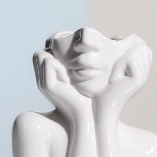 BrownLove Ceramic Face Vase White Flower Vase for Decor Female Form Face Vase Art Vase Modern Decorative Vase Centerpiece for Table Shelf Living Room Office Bedroom Small - Image 2