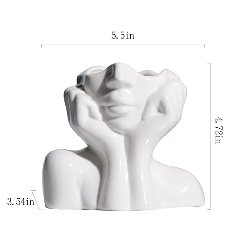 BrownLove Ceramic Face Vase White Flower Vase for Decor Female Form Face Vase Art Vase Modern Decorative Vase Centerpiece for Table Shelf Living Room Office Bedroom Small - Image 4