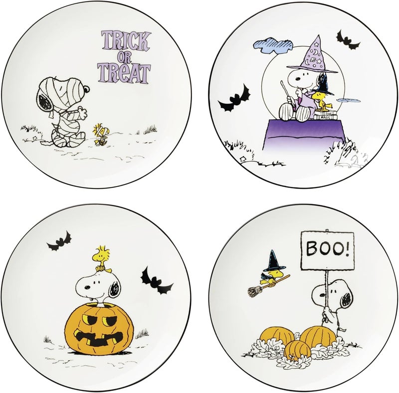 LENOX طقم أدوات المائدة، أطباق تزيين اليقطين العظيم، متنوعة، مجموعة من 4 أطباق خزفية، أطباق الهالوين، غسيل يدوي فقط، طبق سلطة ومعكرونة مخيف، زينة طاولة الهالوين (4 قطع) - Image 1