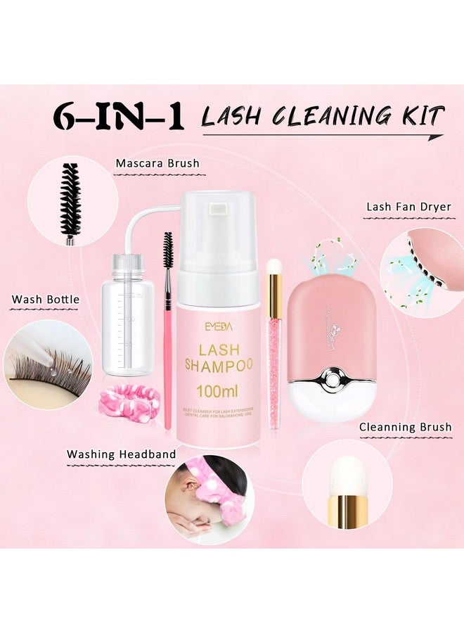 EMEDA EMEDA Lash Shampoo for Lash Extensions Lash Cleaning Kit with Lash Fan Dryer, Brush, Wash Bottle, Hair Band, Oil Free Foam Soap Cleaner Lash Bath Kit, Lash Wash Eyelash Extension Cleanser - Image 1