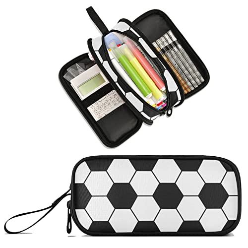 XUWU Soccer Large Capacity Pencil Case Pencil Pouch Office School Large Storage Pen Bag 3 Compartment pencil box for Adults School Teen Girl Boy Men Women - Image 1