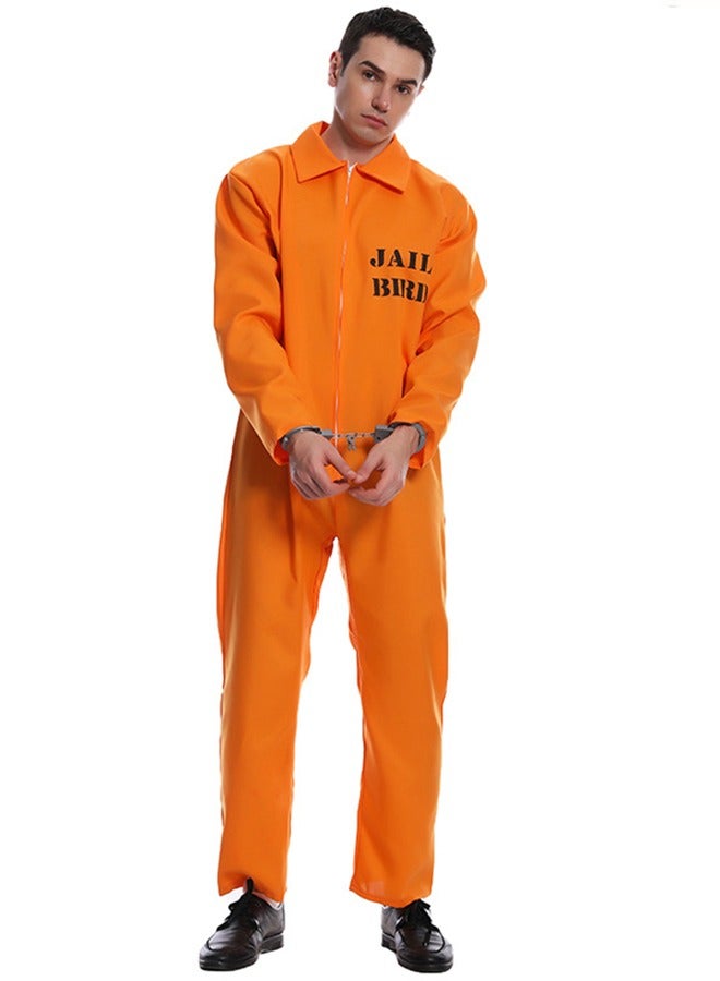 VUCATIN Prisoner Costume for Adults, orange inmate jumpsuit jailbird outfit for Cosplay Costumes - Image 1