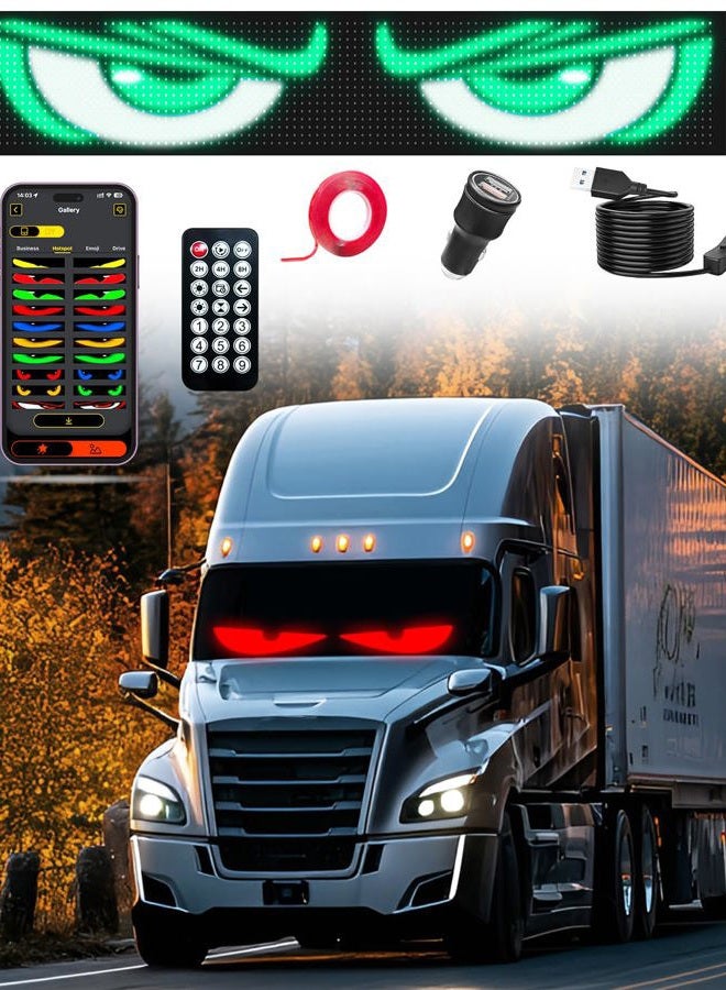 Probapro Devil Eyes Light for Windshield: 35.4"x7.6" LED Eyes Sign with APP & Remote Control - 5V USB Programmable Digital Lighting Display, Cool Decor for SUVs & Trucks - Image 1