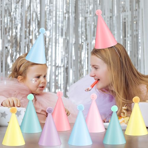 CHUNNIN 24 قطعة قبعات حفلة قوس قزح بألوان الباستيل قبعات ورقية ذات طابع قوس قزح قبعات مخروطية لحفلات عيد الميلاد، حفلات استحمام الأطفال، حفلات استحمام العرائس، زينة الحفلات للبالغين والأطفال. - Image 4