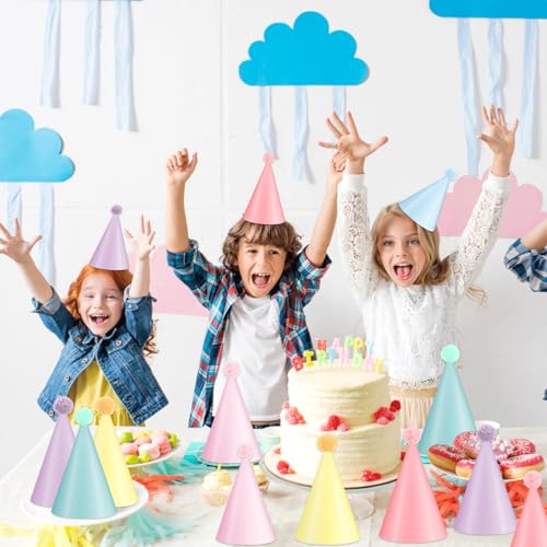 CHUNNIN 24 قطعة قبعات حفلة قوس قزح بألوان الباستيل قبعات ورقية ذات طابع قوس قزح قبعات مخروطية لحفلات عيد الميلاد، حفلات استحمام الأطفال، حفلات استحمام العرائس، زينة الحفلات للبالغين والأطفال. - Image 5