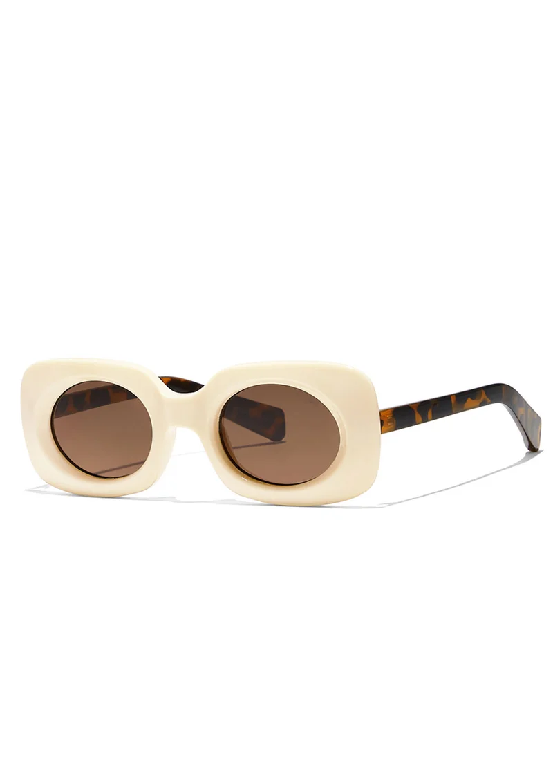 Blackout Duo,Women Sunglasses, Rectangle Sunglasses, UV Protection: UV400 (White,Brown)