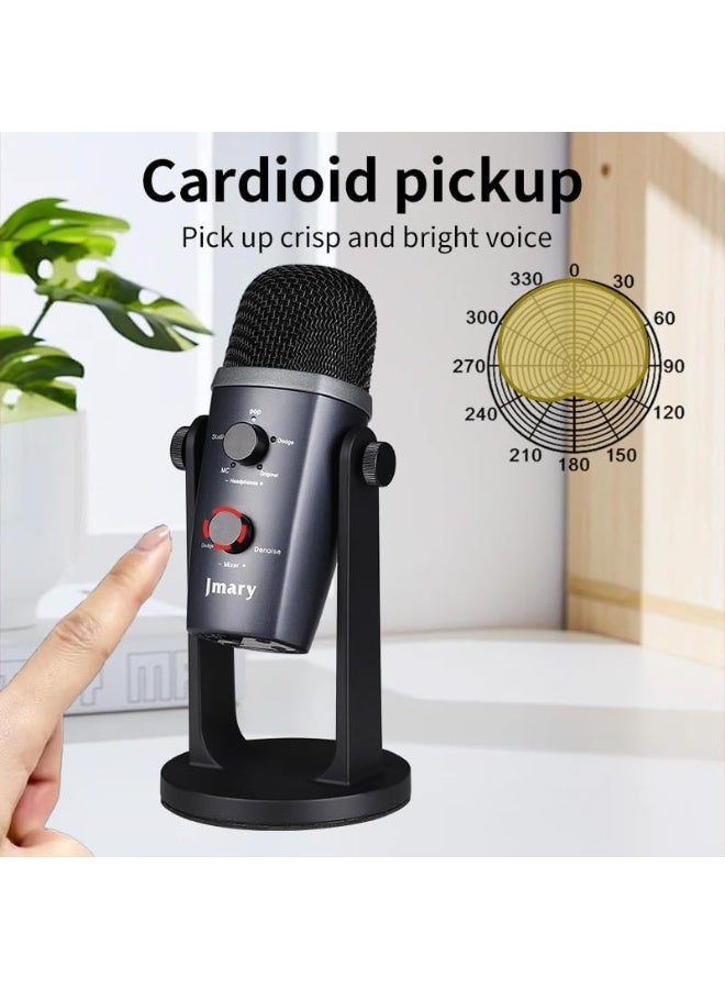USB Podcast Microphone with 4 Sound Modes for PC & Laptop, Professional Condenser Mic with Bluetooth, One-Touch Mute, Gain Control, Type-C Connectivity, Zero-Latency Headphone Monitoring, 330° Adjustable Stand – Ideal for Podcasting, Streaming & Gaming
