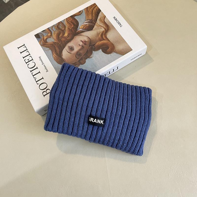 Generic Knitted Wide-brim Hair Band Womens Korean-style Casual Solid Color All-match Alphabet Patch Hair Band Net Infrared Wash-face Headband 7# wide-brimmed knitted hair band (royal blue)