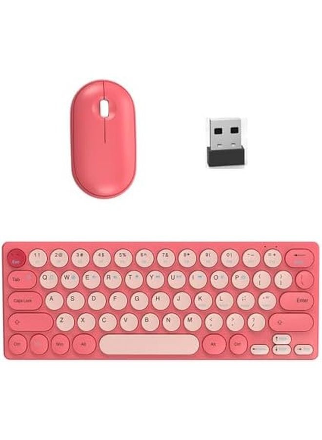 Pink Retro Round Keycap Keyboard 2.4G Silent Wireless Long Battery For Home Office - Image 1