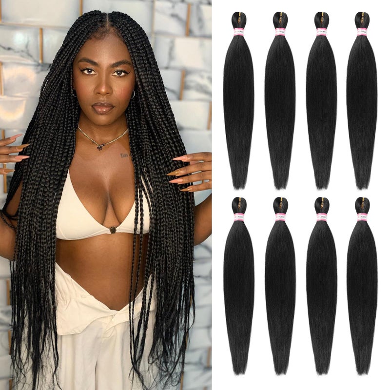 Dorsanee Pre Stretched Braiding Hair Extension Natural Black Color 8 Packs 28 Inch Long Professional Hair for Braiding Twist Braids Itch Free Hot Water Setting Yaki Straight Synthetic Hair for Women 1B