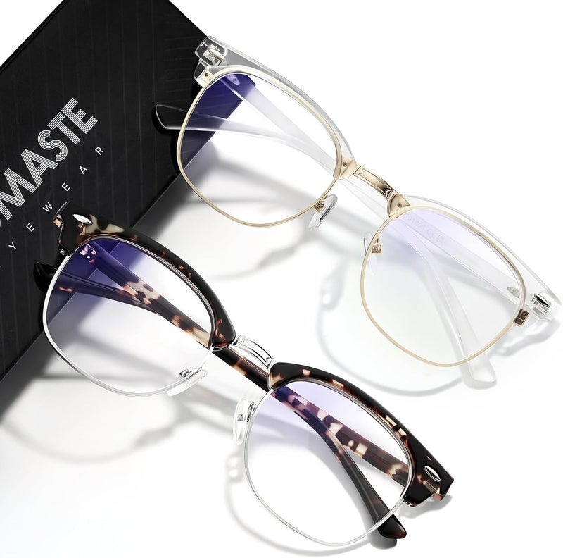 AOMASTE Store Blue Light Blocking Glasses Vintage Half Frame UV Clear Lens Anti Eyestrain Computer Gaming Glasses for Women Men (G02-crystal Gold+leopard Silver) - Image 1