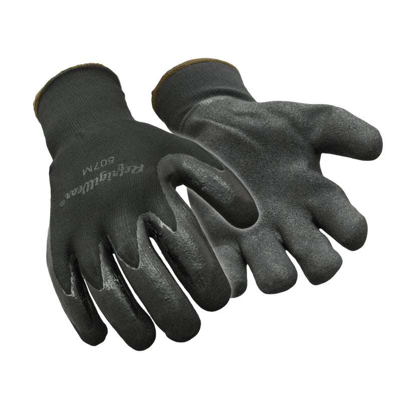 RefrigiWear Warm Dual Layer Thermal Ergo Grip Work Gloves with Textured Rubber Nitrile Coated Palm Black Medium