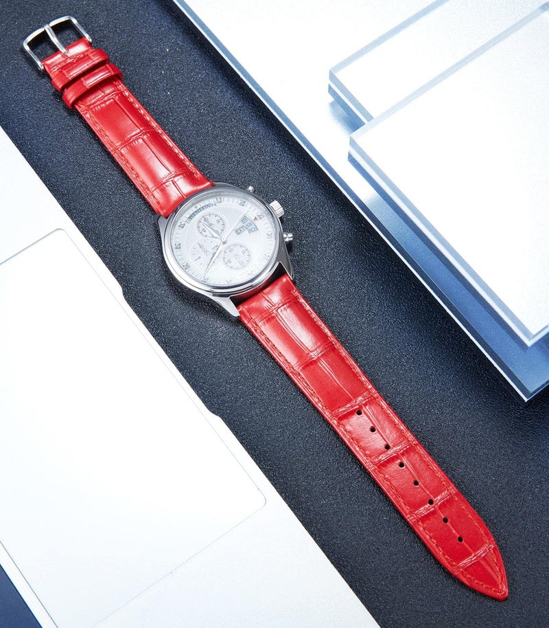 BINLUN Leather Watch Band Genuine Calfskin Replacement Watch Strap Quick Release Crocodile Pattern 10 Colors 13 Sizes for Men Women（Red,18MM） - Image 2