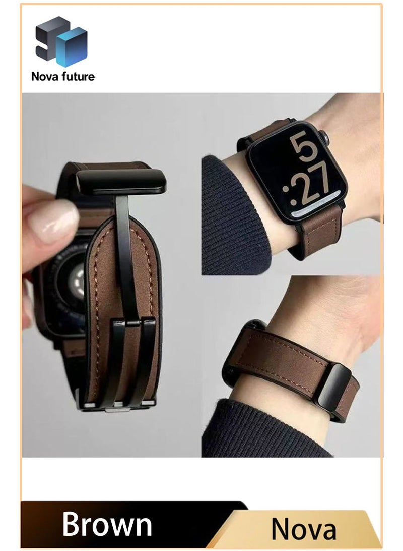 مستقبل نوفا سوار ساعة متوافق مع سلسلة ساعات Apple Watch Band 38 مم 40 مم 41 مم 42 مم للنساء، حزام بديل رفيع من الجلد الأصلي بتصميم مزدوج لسلسلة iWatch Series 10 9 8 7 6 SE، بني - Image 1
