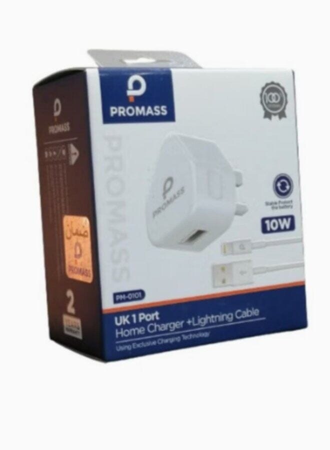 PROMASS Original Wall Charger Supports Fast Charging Usb Port 10W With 1 Meter Lightning Cable For Iphone Devices From Promas, White Color - Image 3