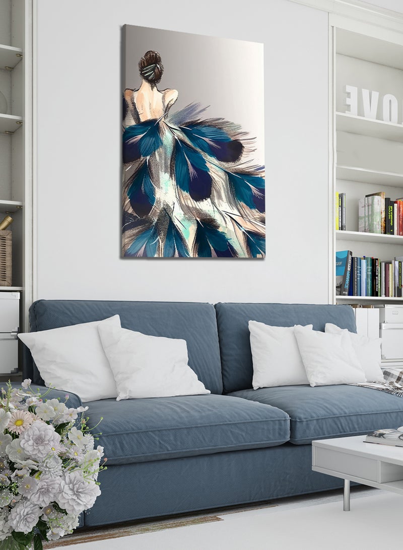 لوحة كانفاس على إطار خشبي بتصميم فن تجريدى لوحة زيتية المرأة الطاووس - Image 1