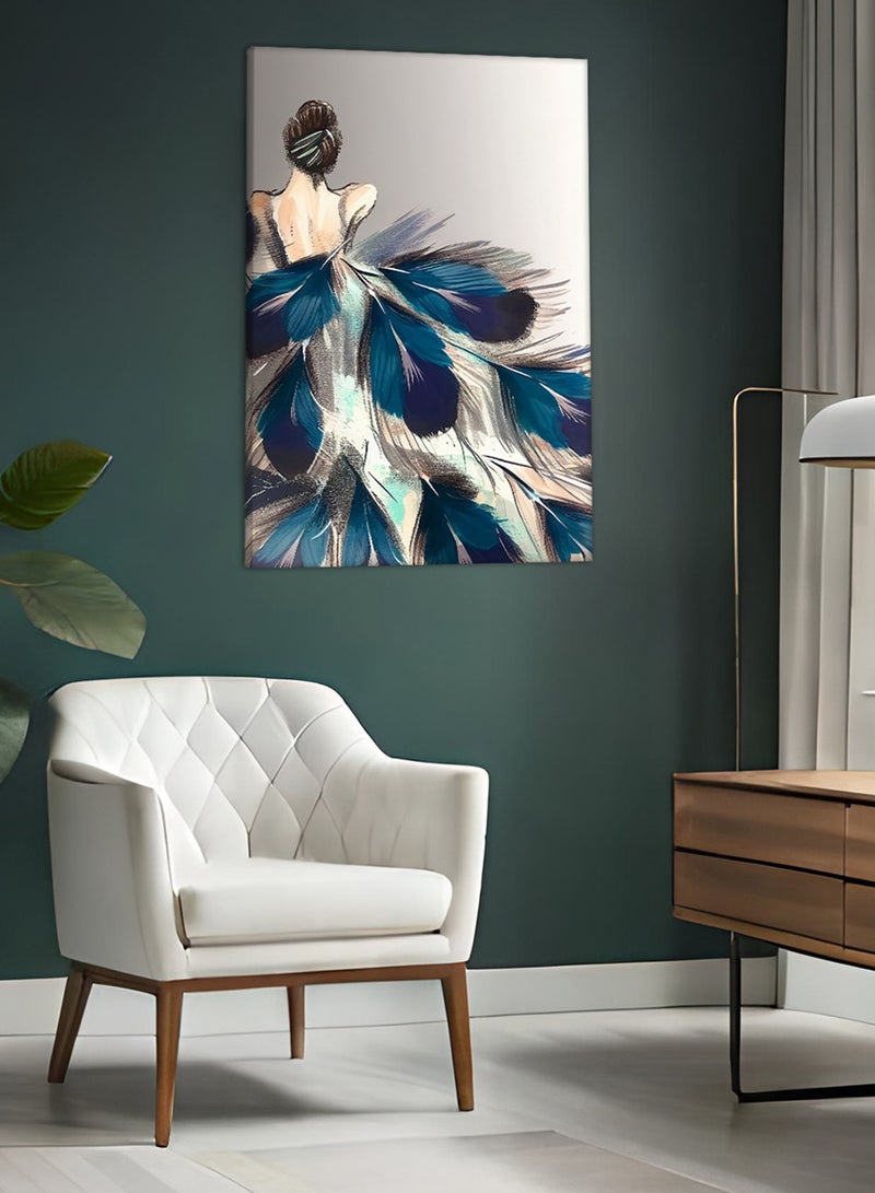 لوحة كانفاس على إطار خشبي بتصميم فن تجريدى لوحة زيتية المرأة الطاووس - Image 3