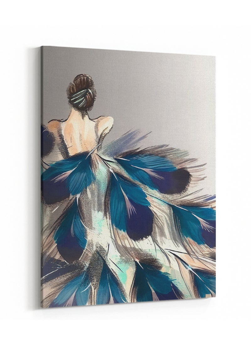 لوحة كانفاس على إطار خشبي بتصميم فن تجريدى لوحة زيتية المرأة الطاووس - Image 4