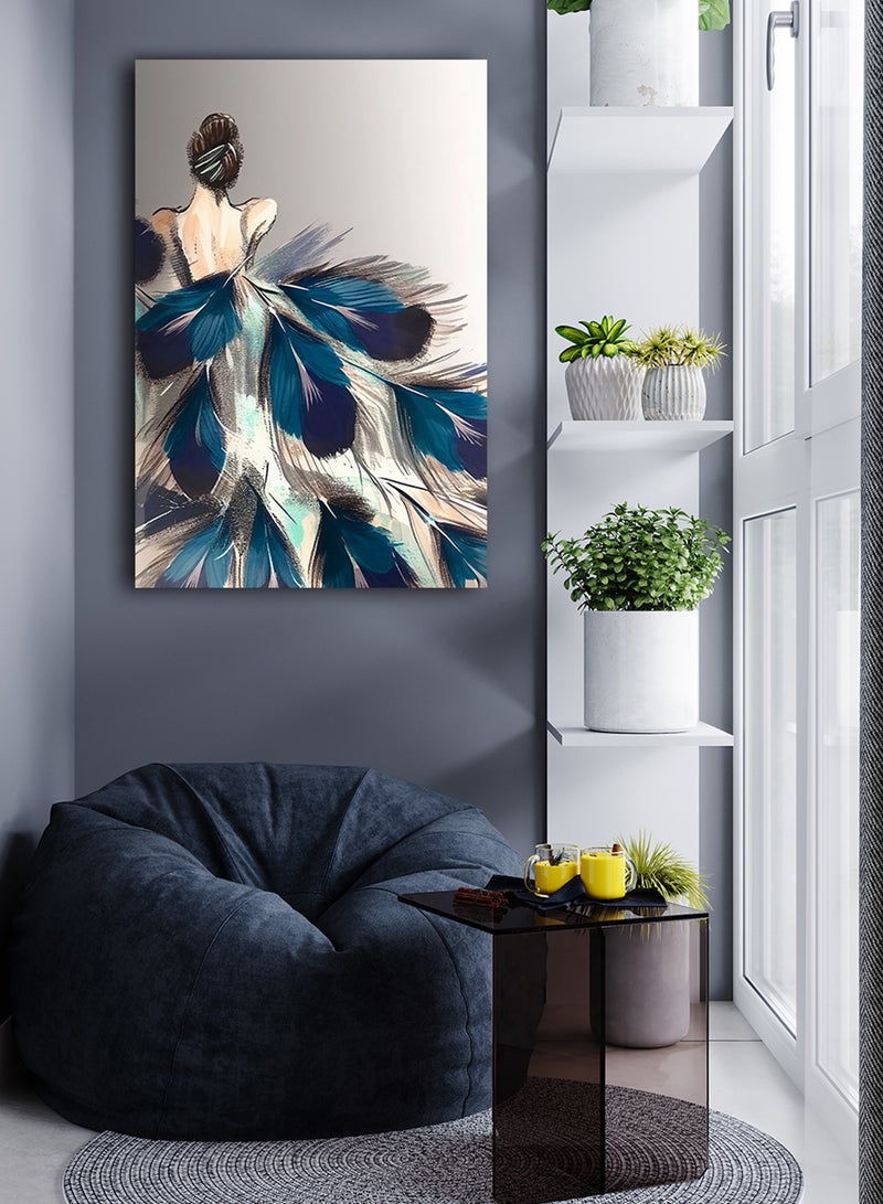 لوحة كانفاس على إطار خشبي بتصميم فن تجريدى لوحة زيتية المرأة الطاووس - Image 2