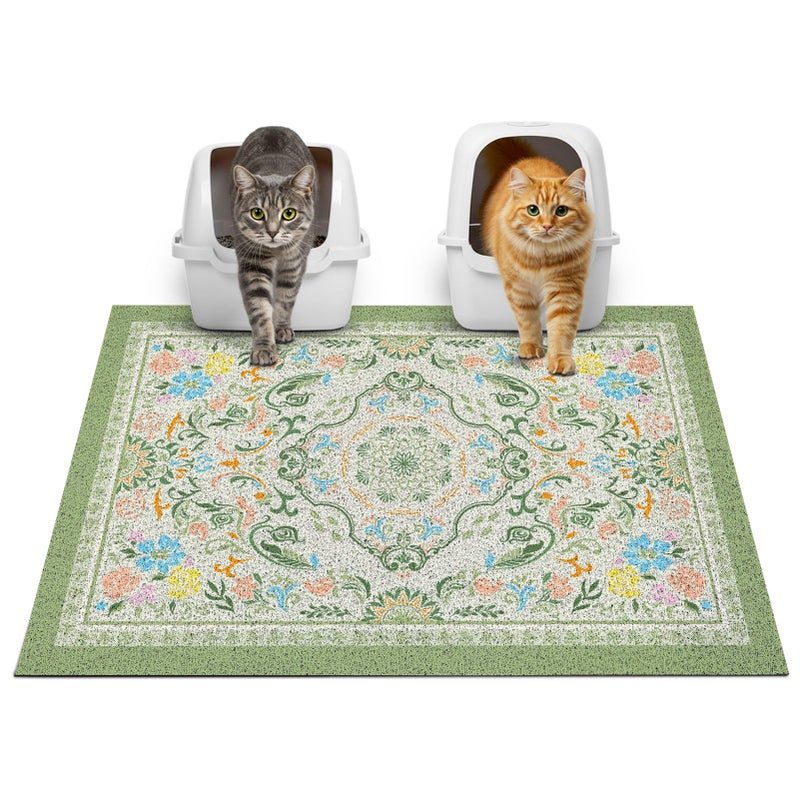 Glittme Cat Litter Mat with Non-Slip Bottom Litter Box Mat 33"X22" Litter Trapping Mat Easy to Clean Washable Cat Food Mat for Kitty,L - Image 1