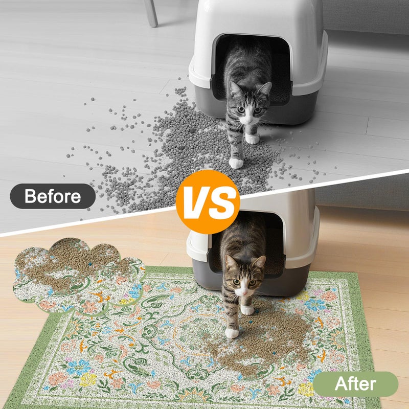Glittme Cat Litter Mat with Non-Slip Bottom Litter Box Mat 33"X22" Litter Trapping Mat Easy to Clean Washable Cat Food Mat for Kitty,L - Image 3