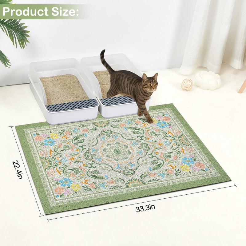 Glittme Cat Litter Mat with Non-Slip Bottom Litter Box Mat 33"X22" Litter Trapping Mat Easy to Clean Washable Cat Food Mat for Kitty,L - Image 2