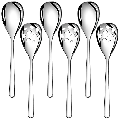 AYFDISHS 6-Piece Serving Set, Stainless Steel Serving Spoons, 9.4 Inches Large, 3 Tablespoons, 3 Slotted Spoons - Image 1