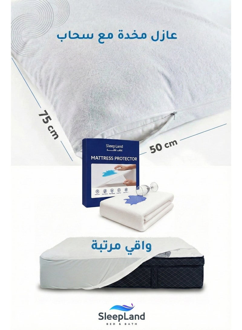 SleepLand Luxury Hotel Mattress Topper and Bedding Set 13 Pieces 200x180 cm 14 cm Height + White Bedding Set + Two Pillows + Protectors + Cotton Towel - Image 3
