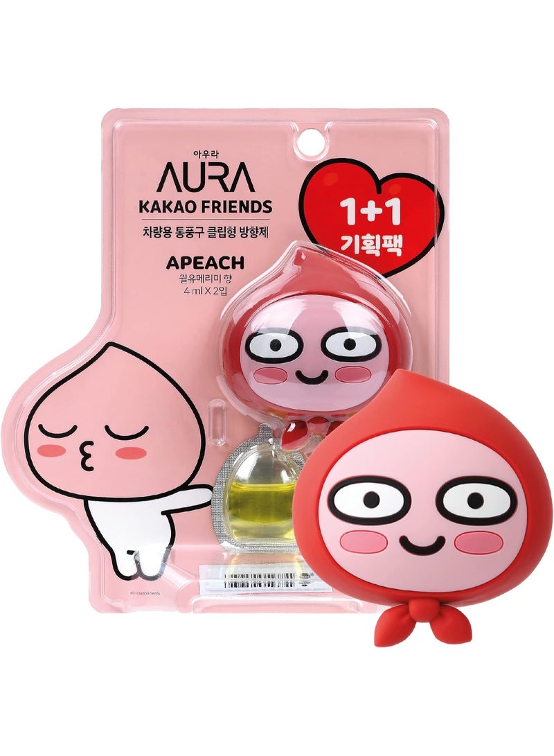 AURA Car Air Freshener Vent Clip, Apeach (Will You Marry Me, 0.14fl oz*2, Pack of 2) - Long-Lasting Odor-Fighting Scent. Kakao Friends Figurine. Car Decoration Accessories, Diffuser, Absorber - Image 1