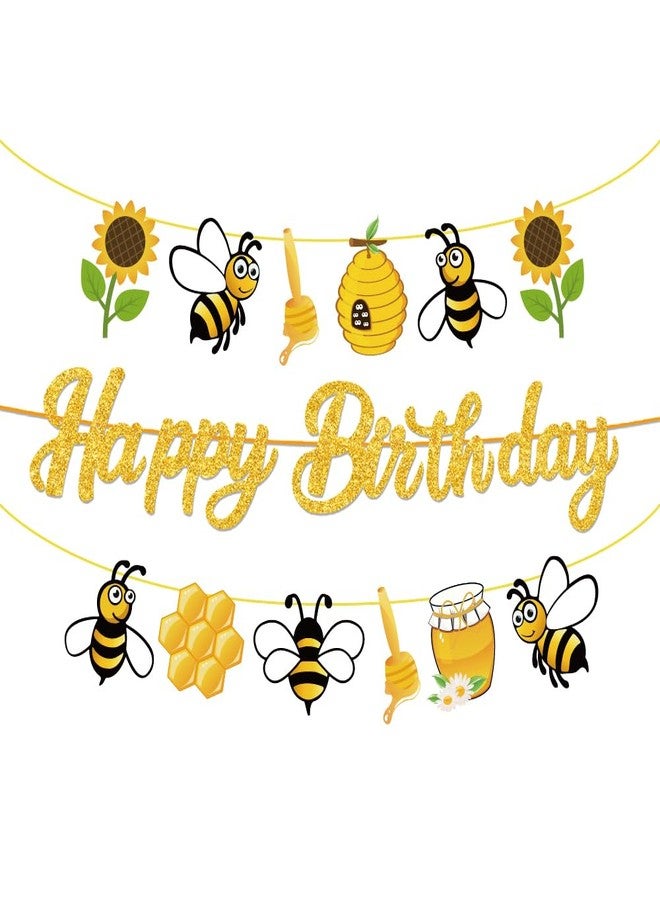 BHNACIER Bumble Bee Happy Birthday Banner Bee Birthday Party Banner Bumble Bees Party Decorations Honey Garland Banners for Honey Bees Themed Kids Birthdays Baby Shower Supplies,Pre-Assembled - Image 2