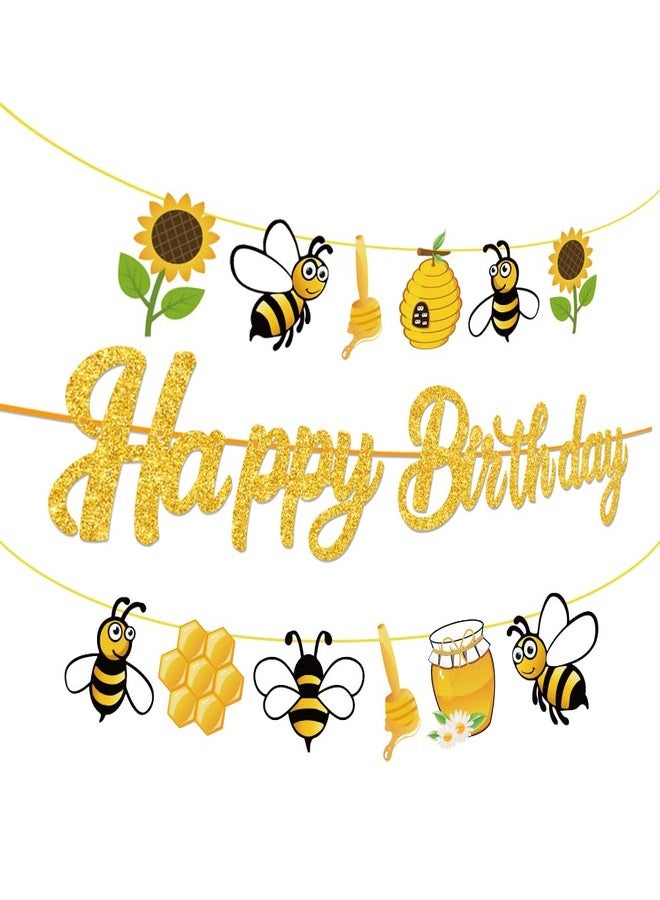 BHNACIER Bumble Bee Happy Birthday Banner Bee Birthday Party Banner Bumble Bees Party Decorations Honey Garland Banners for Honey Bees Themed Kids Birthdays Baby Shower Supplies,Pre-Assembled - Image 1
