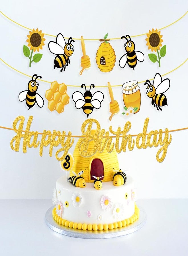 BHNACIER Bumble Bee Happy Birthday Banner Bee Birthday Party Banner Bumble Bees Party Decorations Honey Garland Banners for Honey Bees Themed Kids Birthdays Baby Shower Supplies,Pre-Assembled - Image 4