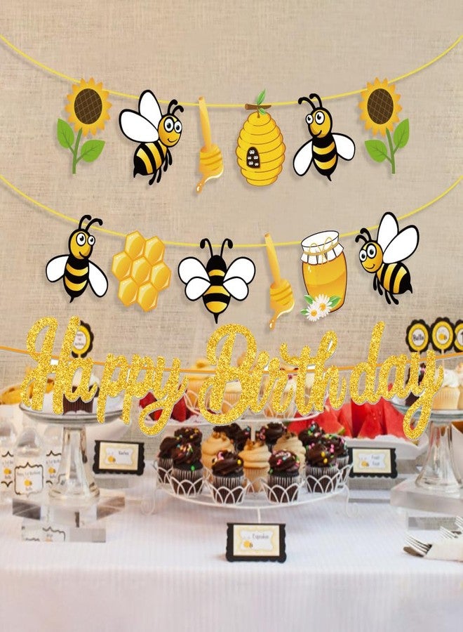 BHNACIER Bumble Bee Happy Birthday Banner Bee Birthday Party Banner Bumble Bees Party Decorations Honey Garland Banners for Honey Bees Themed Kids Birthdays Baby Shower Supplies,Pre-Assembled - Image 3