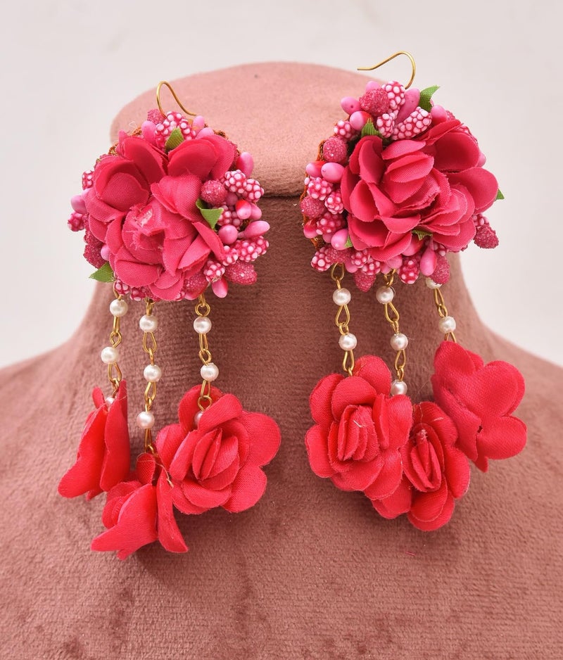 Sanvatsar Rose Red Fabric Glorious Bridal Jewellery Set for Women - Image 4