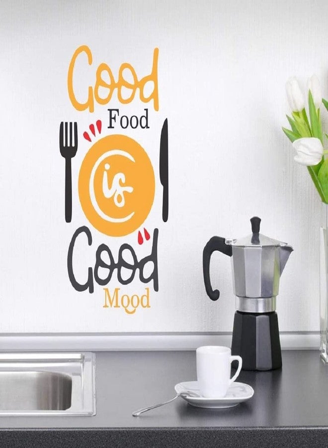 Techgifti ملصقات جدارية للمطبخ من Techgifti تحمل عبارة "الطعام الجيد يُحسّن المزاج"، مناسبة لغرفة المعيشة والمطبخ، مقاس 32 سم × 58 سم. - Image 1