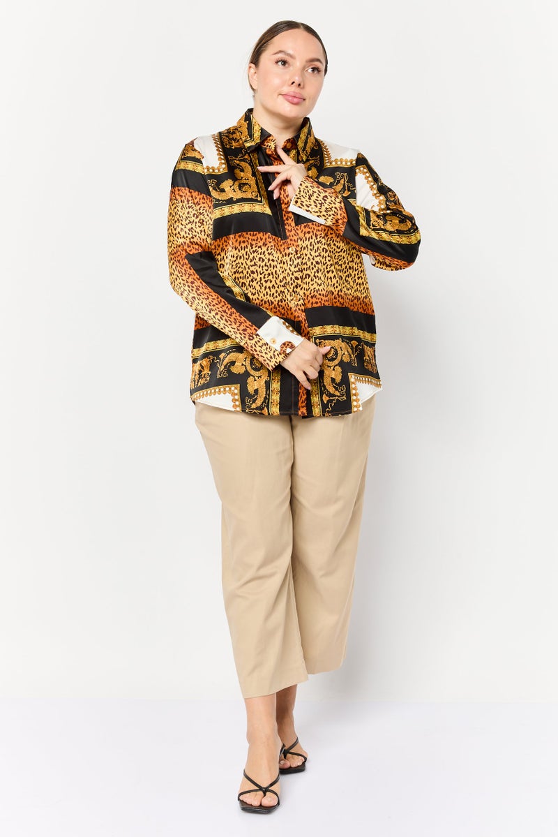 XOXO Women Spread Collar Allover Print Satin Shirt, Multicolor - Image 4