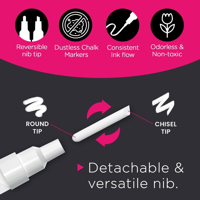 Chalkola White Chalk Markers Fine Tip (4 Pack 3mm) - Wet & Dry Erase Chalk Pens for Blackboard, Chalkboards, Windows, Signs, Glass, Bistro - 3mm Reversible Bullet & Chisel Point - Image 2