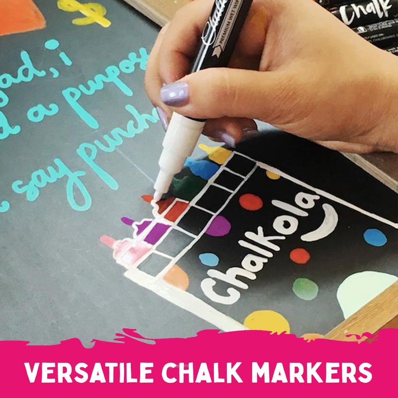 Chalkola White Chalk Markers Fine Tip (4 Pack 3mm) - Wet & Dry Erase Chalk Pens for Blackboard, Chalkboards, Windows, Signs, Glass, Bistro - 3mm Reversible Bullet & Chisel Point - Image 3