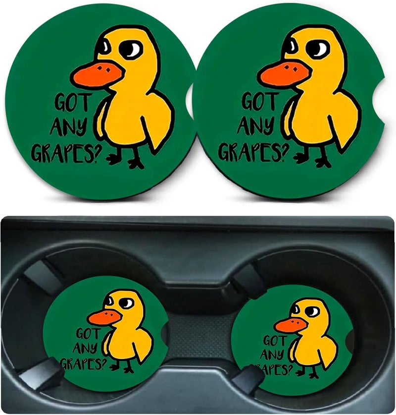Ldntly Car Coasters for Cup Holders,2 Pack Duck Got Any Grapes Car Coasters,2.75" Universal Size Anti Slip Rubber Mat,Automotive Cup Holder Decal Decor Accessories,Duck Gifts for Women,Men,Mom - Image 1