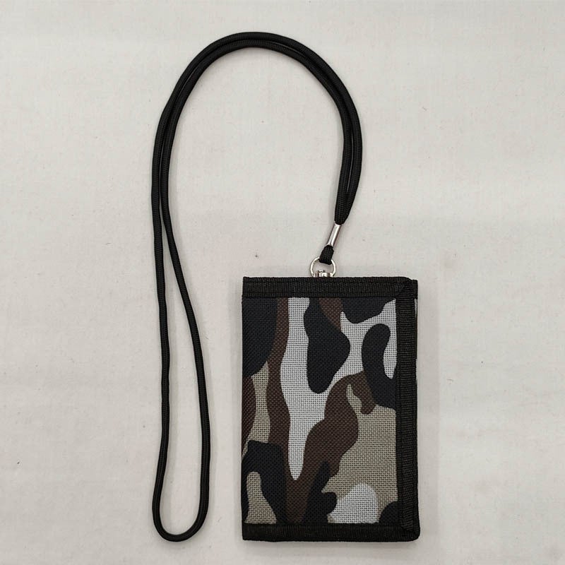 Camouflage Student Wallet Neck Strap Mens Zip Pouch Grey