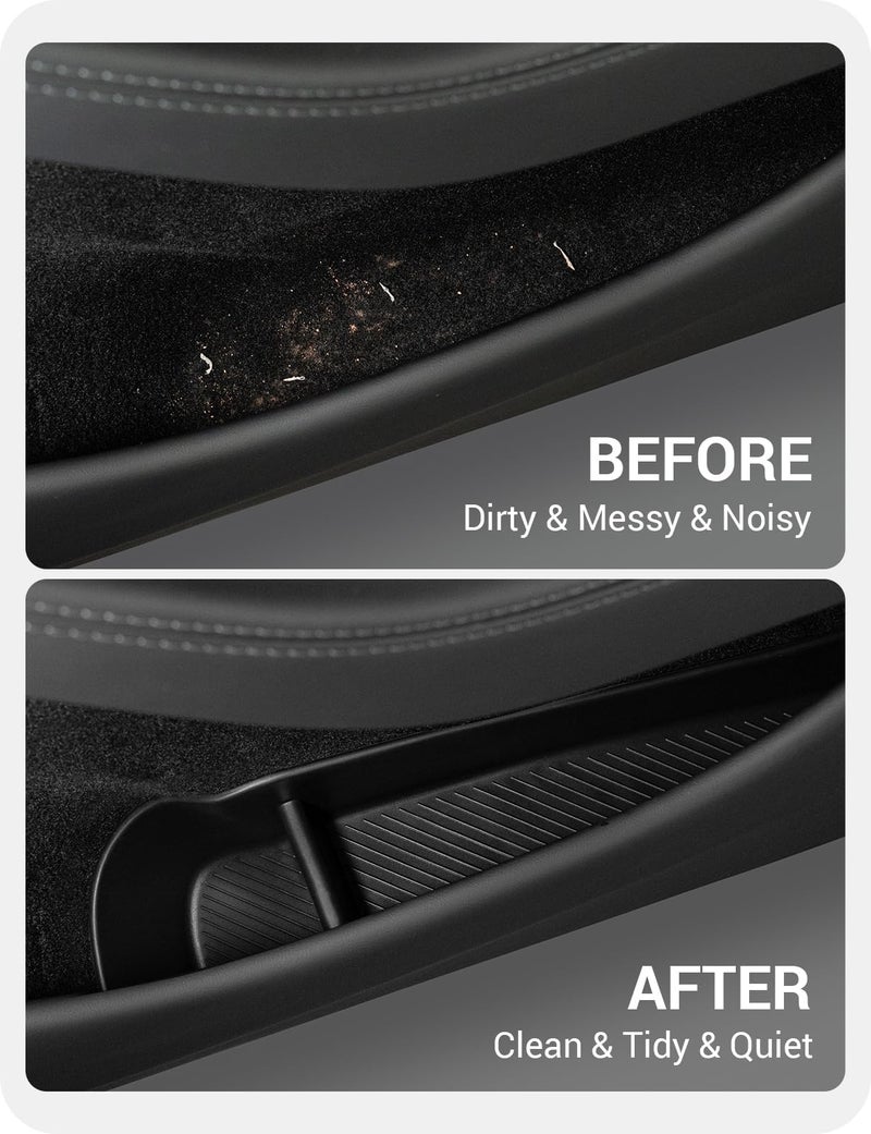 BASENOR 2026 Tesla Model Y Juniper Door Side Storage Box, (Emergency Button Safety) Door Side Pocket Organizer Tray, Waterproof TPE Front & Rear Slot Pocket Liners for 2025 2026 Model Y Juniper - Image 4