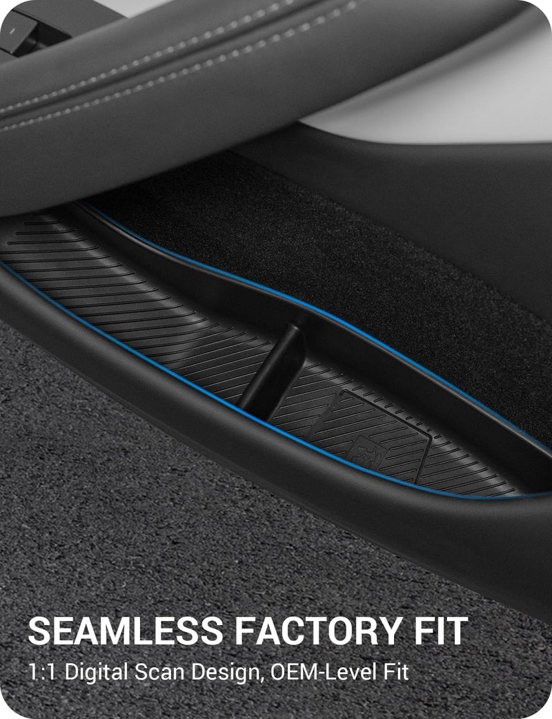 BASENOR 2026 Tesla Model Y Juniper Door Side Storage Box, (Emergency Button Safety) Door Side Pocket Organizer Tray, Waterproof TPE Front & Rear Slot Pocket Liners for 2025 2026 Model Y Juniper - Image 5