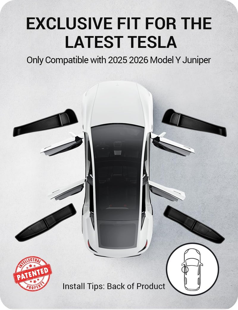 BASENOR 2026 Tesla Model Y Juniper Door Side Storage Box, (Emergency Button Safety) Door Side Pocket Organizer Tray, Waterproof TPE Front & Rear Slot Pocket Liners for 2025 2026 Model Y Juniper - Image 3