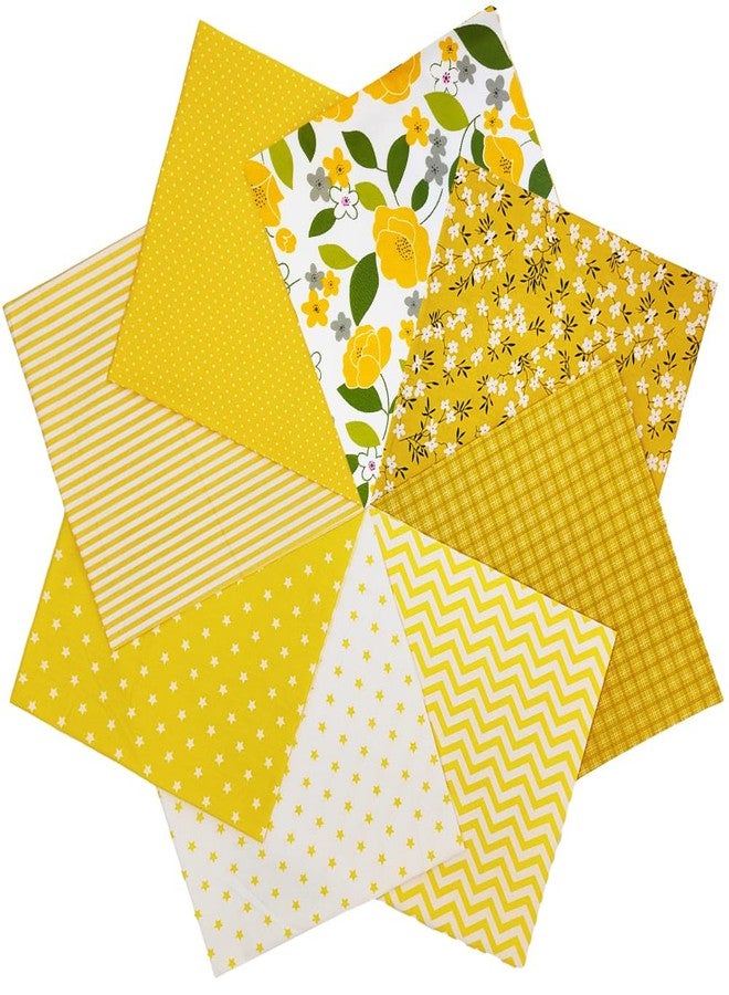 QiMicody حزم أقمشة QiMicody Fat Quarters، 8 قطع قطن 100% مقاس 20 بوصة × 20 بوصة (50 سم × 50 سم) مربعات قماشية مقطوعة مسبقًا للخياطة والتطريز والحرف اليدوية، زهرة صفراء. - Image 3