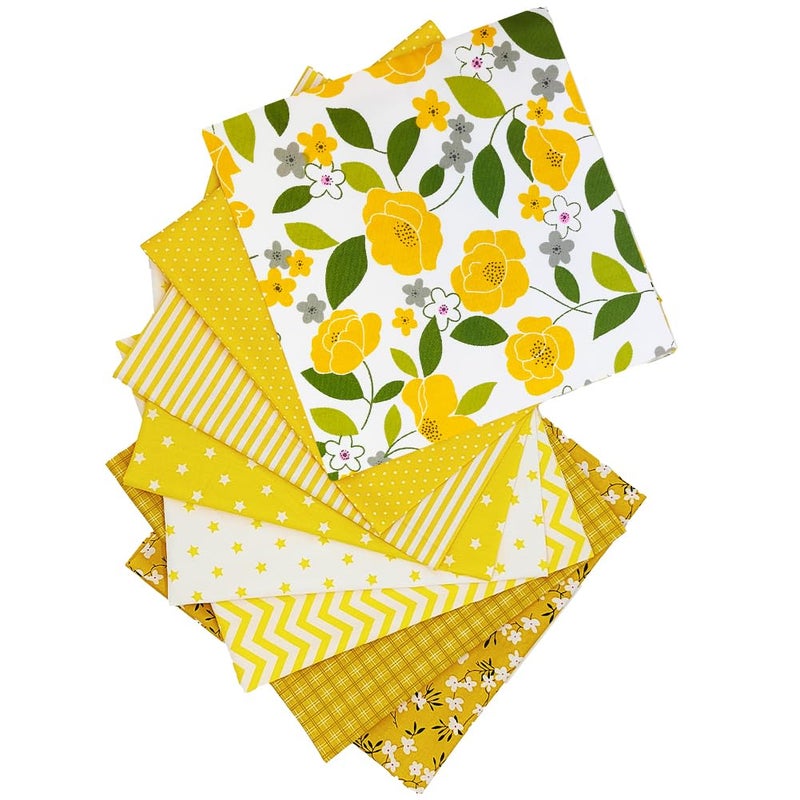 QiMicody حزم أقمشة QiMicody Fat Quarters، 8 قطع قطن 100% مقاس 20 بوصة × 20 بوصة (50 سم × 50 سم) مربعات قماشية مقطوعة مسبقًا للخياطة والتطريز والحرف اليدوية، زهرة صفراء. - Image 1