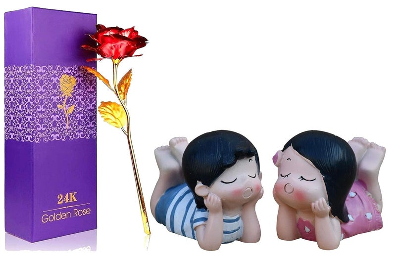 Natali Traders Love Gift for Girlfriend Wife Artificial Red Rose Couple Showpiece Valentine Day Gift - Image 1