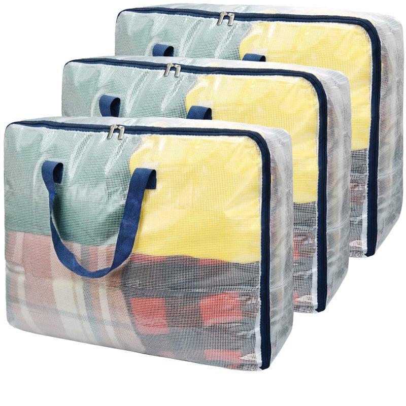 Ineetatu Clear Storage Bags with Zipper, 75L Extra Large Capacity - Closet, Underbed Storage Organizer for Clothes, Bedding, Comforter, Toys, Pillow & Blanket, 3 Pack - Image 1