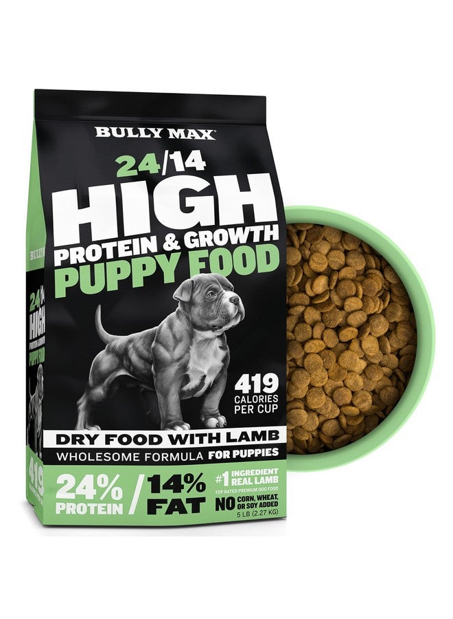 BULLY MAX Puppy Food 24/14 High Protein & Growth Formula  Dry Dog Food With Lamb And Rice For Small Dogs And Large Breed Puppies  Natural, SlowCooked, Sensitive Stomach Pet Food, 5Pound Bag - Image 1